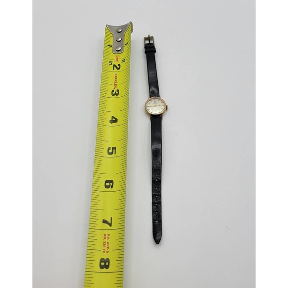 Vtg Solvil Et Titus Ladies Round Face Manual Wind Up Black Leather Band Watch - Picture 8 of 8